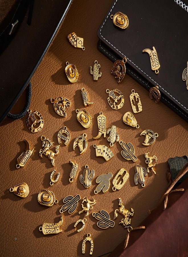 MTLEE 100 Pieces Western Cowboy Charms for Jewelry Making Alloy Antique Cowboy Boot Hat Horse Cactus Charms Horse Western Pendant for Bracelet Necklace, 10 Styles(Gold,Fresh) - Image 5