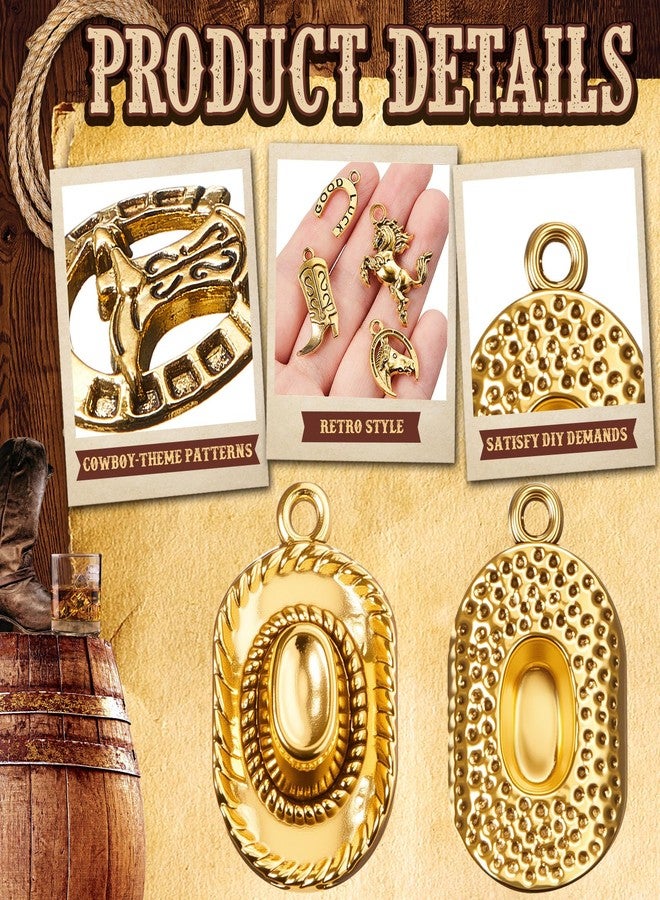 MTLEE 100 Pieces Western Cowboy Charms for Jewelry Making Alloy Antique Cowboy Boot Hat Horse Cactus Charms Horse Western Pendant for Bracelet Necklace, 10 Styles(Gold,Fresh) - Image 2