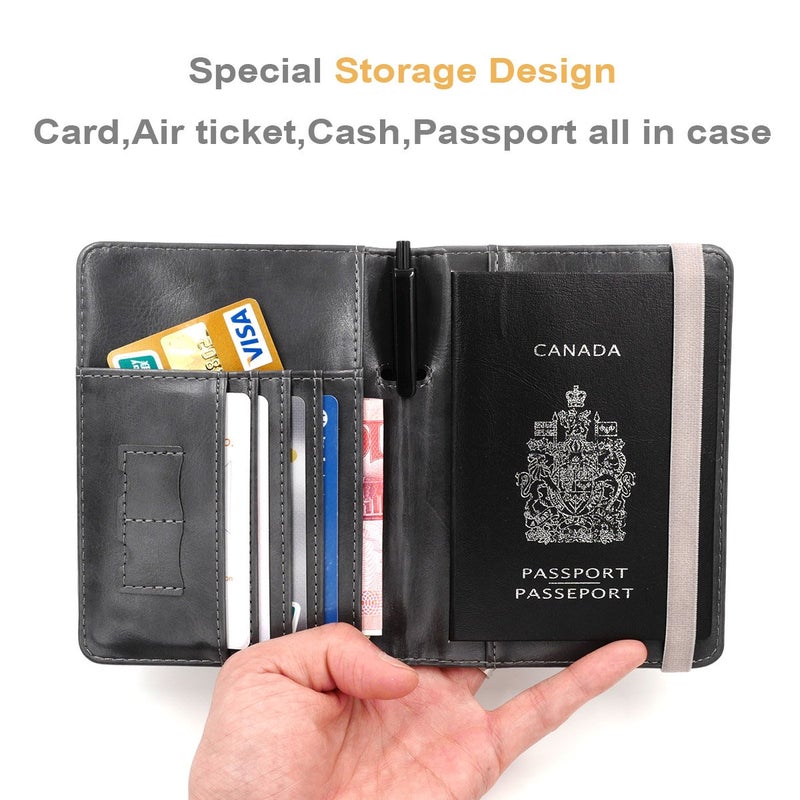 kandouren kandouren RFID Passport Holder Cover Case,Travel Accessories for Men,Passport Wallet with Gray Leather for Mens,Gift for traveler,Credit Card and ID Holder Wallet  - Image 3