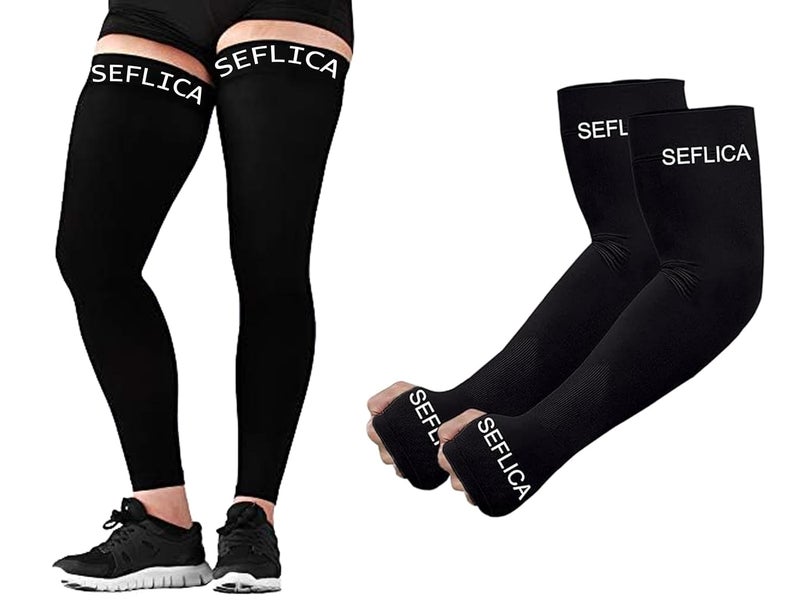 SEFLICA® UV Sun Protection Arm & Leg Sleeves Combo for Men & Women | UPF 50+ Cooling Sleeves for Outdoor Sports, Cycling, Running, Driving & Sunburn Protection | Anti-Tan - Image 1