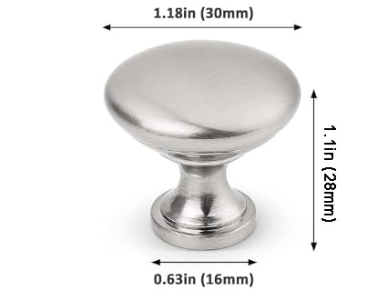 Silverline 6 Pack Cabinet Round Knob Pulls for Kitchen Bathroom Drawer Closet Door Cupboard 30mm Brushed Satin Nickel - Image 3