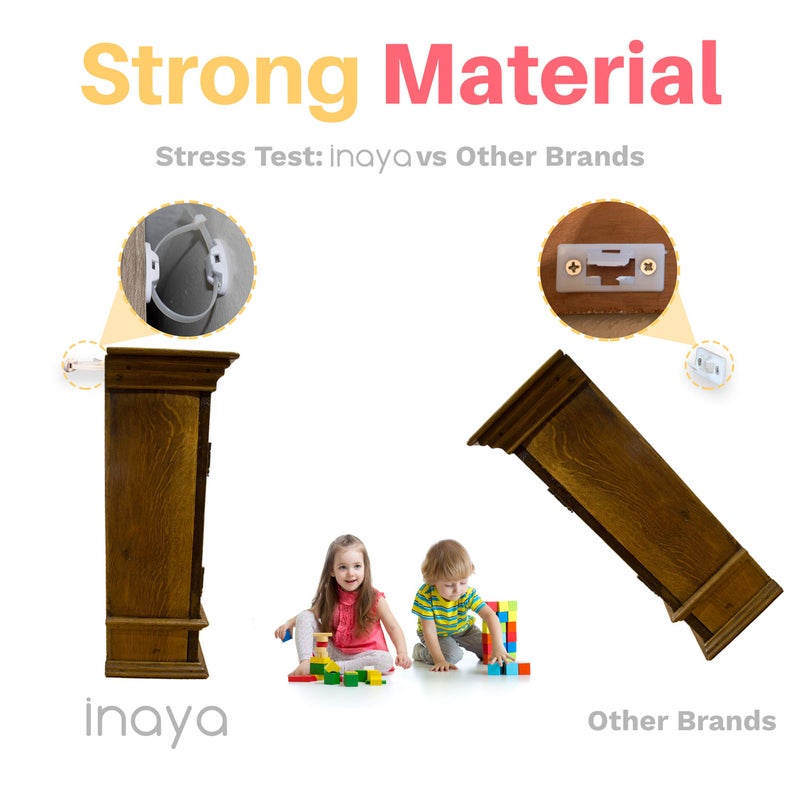 Inaya 12 Pack Furniture Anchors for Baby Proofing, Bookshelf Anchors to Wall, Dresser Wall Safety Anchorï¼ŒHeavy-Duty Anti-Tip Furniture Straps for Cabinets, Closets, Bookshelf and TVs - Image 4