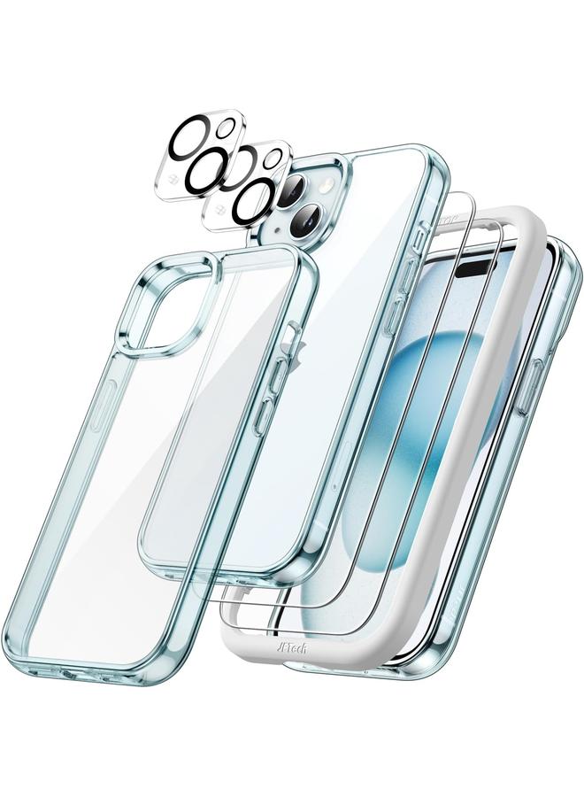 Jetech 5 In 1 Case For Iphone 15 6.1 Inch With 2 Pack Each Tempered Glass Screen Protector And Camera Lens Protector Non Yellowing Shockproof Bumper Phone Cover Blue - Image 1