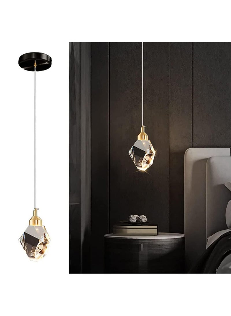 LOOPITYS Modern crystal chandelier, LED crystal chandelier (three color temperature 3000K-6000K, black, diameter 10cm/3.9 inches, adjustable length 150cm), black ceiling chandelier, suitable for kitchen, bedroom, dining room, living room - Image 1