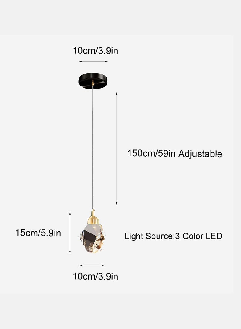 LOOPITYS Modern crystal chandelier, LED crystal chandelier (three color temperature 3000K-6000K, black, diameter 10cm/3.9 inches, adjustable length 150cm), black ceiling chandelier, suitable for kitchen, bedroom, dining room, living room - Image 4