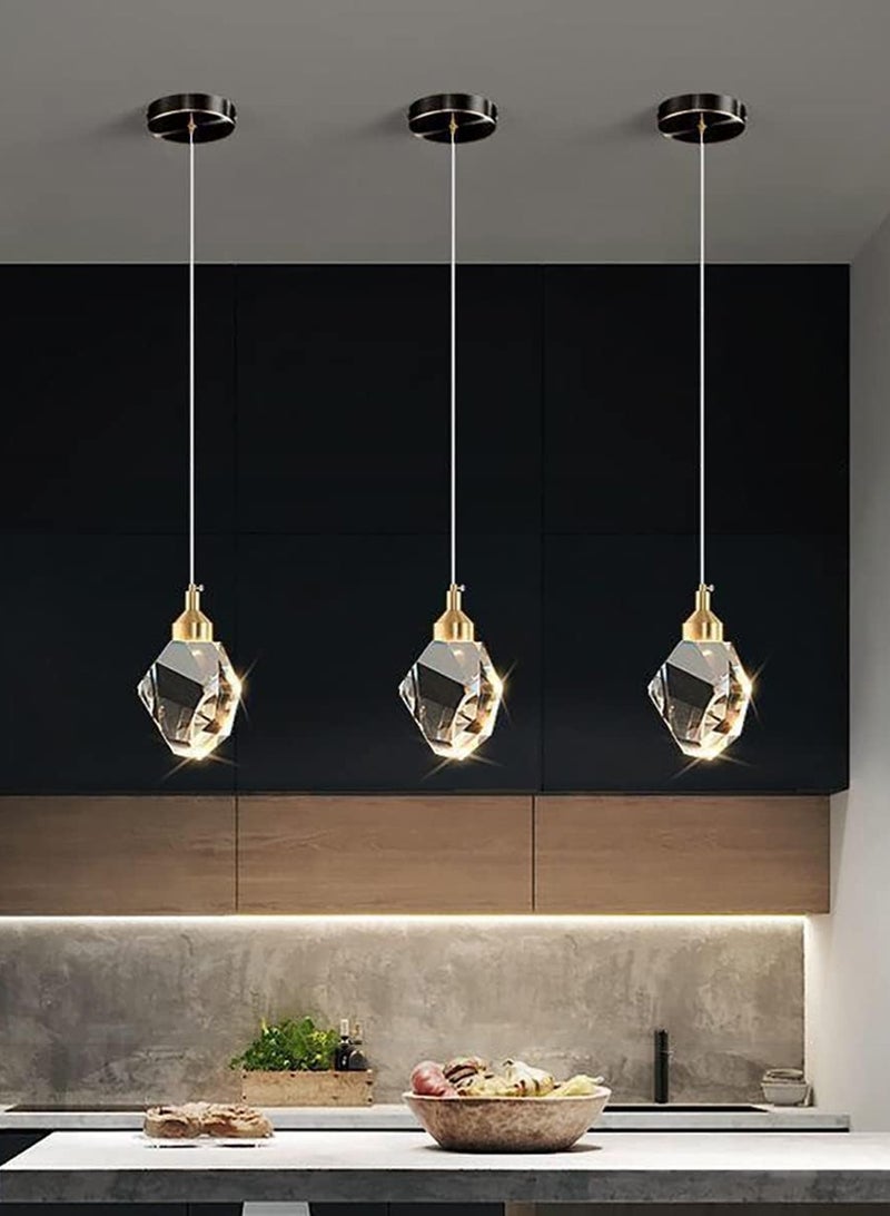 LOOPITYS Modern crystal chandelier, LED crystal chandelier (three color temperature 3000K-6000K, black, diameter 10cm/3.9 inches, adjustable length 150cm), black ceiling chandelier, suitable for kitchen, bedroom, dining room, living room - Image 2