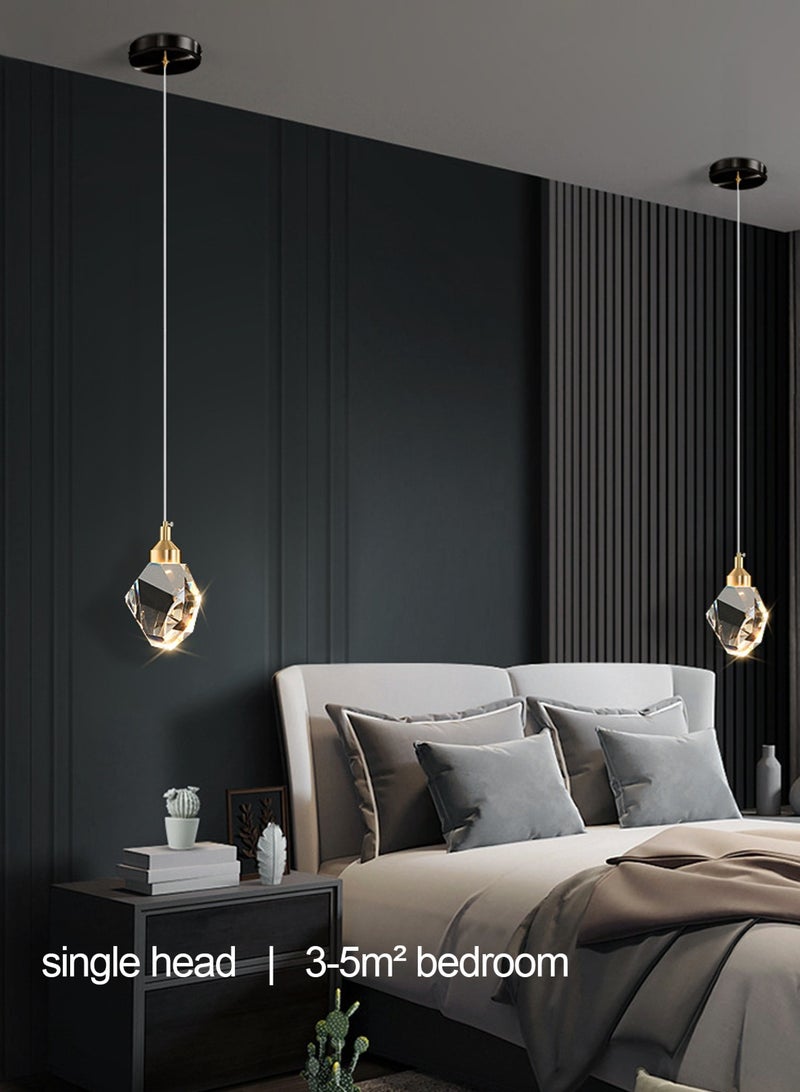 LOOPITYS Modern crystal chandelier, LED crystal chandelier (three color temperature 3000K-6000K, black, diameter 10cm/3.9 inches, adjustable length 150cm), black ceiling chandelier, suitable for kitchen, bedroom, dining room, living room - Image 3