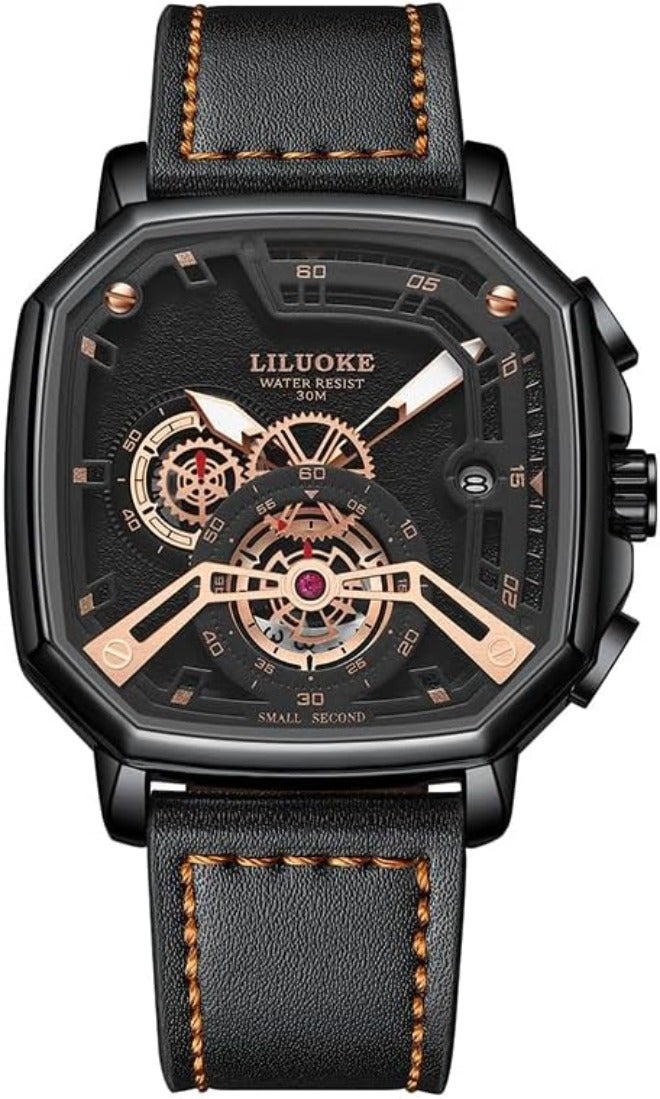 LILUOKE Men's Quartz Watch with Luminous Hands, Bold Black Face, 30ATM Water Resistance - Durable Casual  Timepiece - Image 1