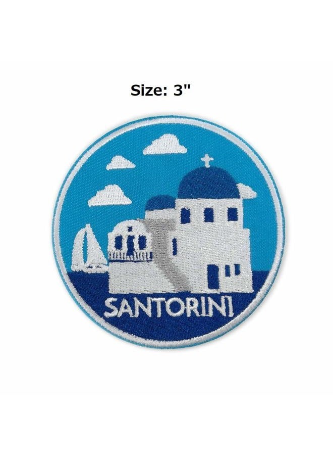 Cute-Patch Santorini Travel Embroidered Iron on sew on Patches for Clothing Greece Visit Souvenir - Image 2
