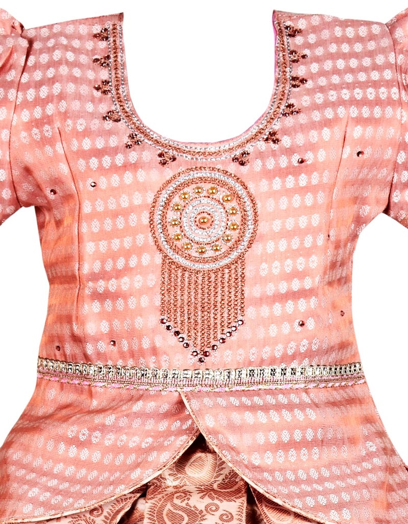 Amirtha Fashion New South Indian Traditional Pattu Pavadai For Kids Pattu Langa Voni Lehenga Choli For Girls Dress (Brown) (1-2 Years) | Material: Cotton Blend | Finish Type: Readymade - Image 3