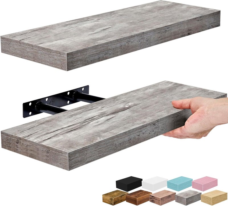 Sorbus Floating Shelves for Wall - Set Of 2 Rustic Wood Wall Shelves for Living Room, Kitchen, Bedroom, Bathroom Storage - 16" Book Shelf for Wall Decor, Home Decor, Farmhouse, Frames & Trophy Display - Image 1
