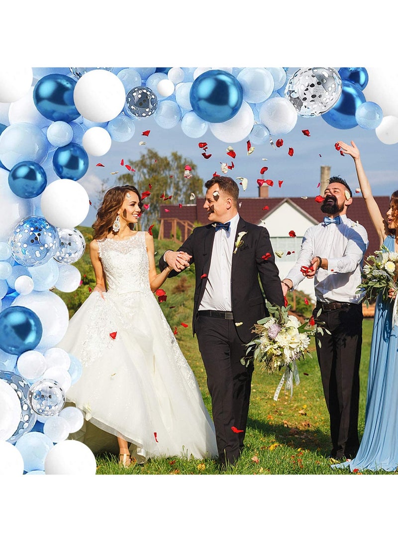 PAMEER 123pcs Blue & White Balloon Arch & Garland Kit with Pump | Confetti & Metal Latex Balloons for Party Decorations | Celebrate your Birthdays, Wedding, Baby Showers, Oh Baby, Eid & Events.  - Image 4