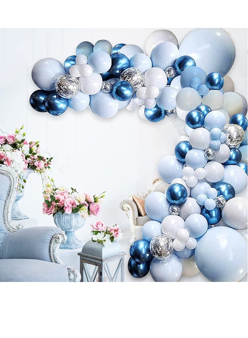 PAMEER 123pcs Blue & White Balloon Arch & Garland Kit with Pump | Confetti & Metal Latex Balloons for Party Decorations | Celebrate your Birthdays, Wedding, Baby Showers, Oh Baby, Eid & Events.  - Image 1