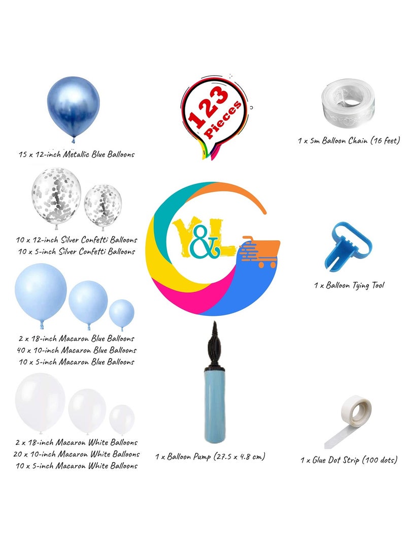 PAMEER 123pcs Blue & White Balloon Arch & Garland Kit with Pump | Confetti & Metal Latex Balloons for Party Decorations | Celebrate your Birthdays, Wedding, Baby Showers, Oh Baby, Eid & Events.  - Image 2