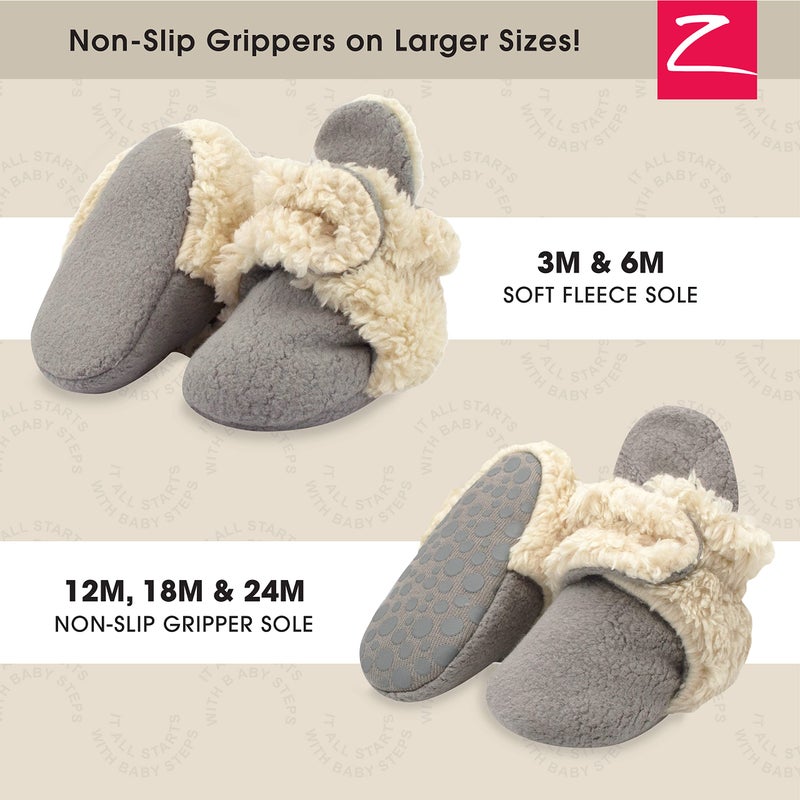 Zutano Unisex Cozie Fleece Baby Booties with Grippers, Baby Essentials, Gray Furry, 12 Months Unisex Infant - Image 2