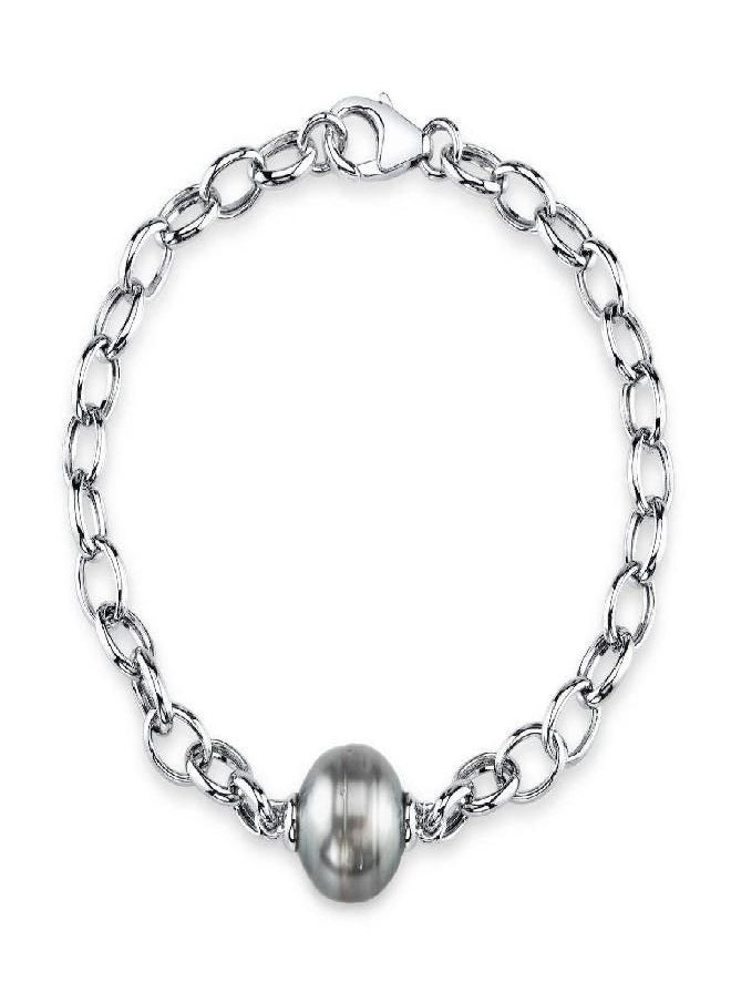 The Pearl Source - THE PEARL SOURCE 10-11mm Genuine Baroque Black Tahitian South Sea Cultured Pearl Link Bracelet for Women - Image 1