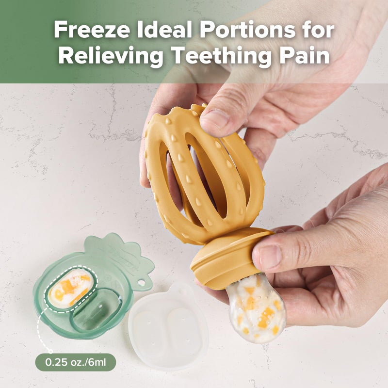 Haakaa Octopus Baby Fruit Food Feeder & Mini Freezer Nibble Tray Combo, Breastmilk Popsicle Molds for Cooling Relief, BPA Free Silicone Feeder for Safe Infant Self Feeding, 4 Month+ï¼ˆMustardï¼‰ - Image 5
