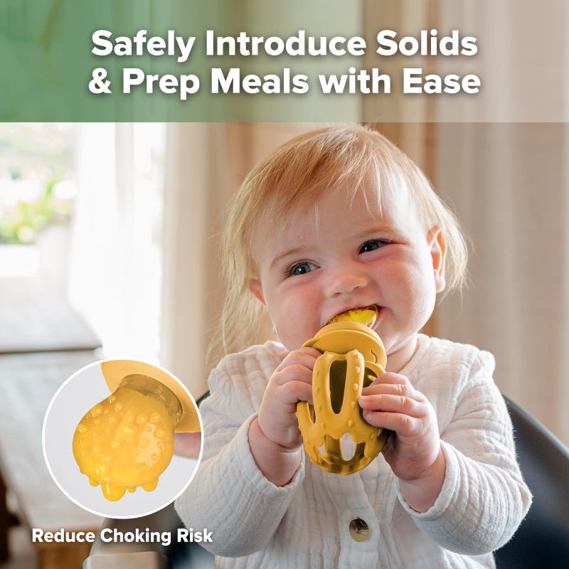 Haakaa Octopus Baby Fruit Food Feeder & Mini Freezer Nibble Tray Combo, Breastmilk Popsicle Molds for Cooling Relief, BPA Free Silicone Feeder for Safe Infant Self Feeding, 4 Month+ï¼ˆMustardï¼‰ - Image 2