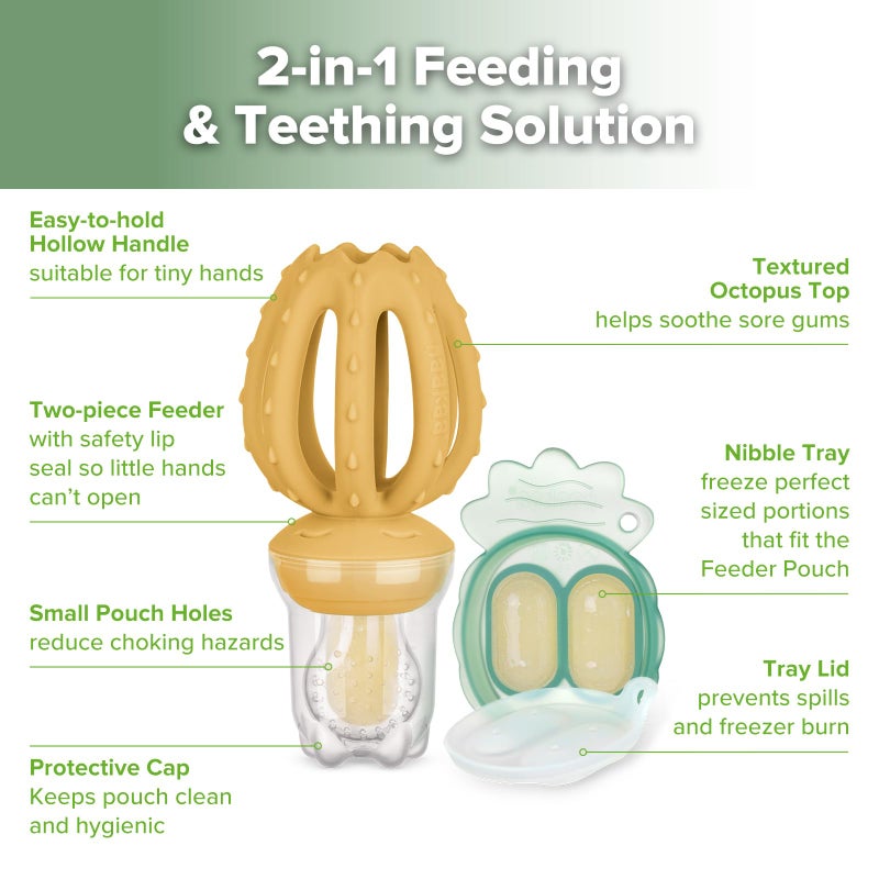 Haakaa Octopus Baby Fruit Food Feeder & Mini Freezer Nibble Tray Combo, Breastmilk Popsicle Molds for Cooling Relief, BPA Free Silicone Feeder for Safe Infant Self Feeding, 4 Month+ï¼ˆMustardï¼‰ - Image 4