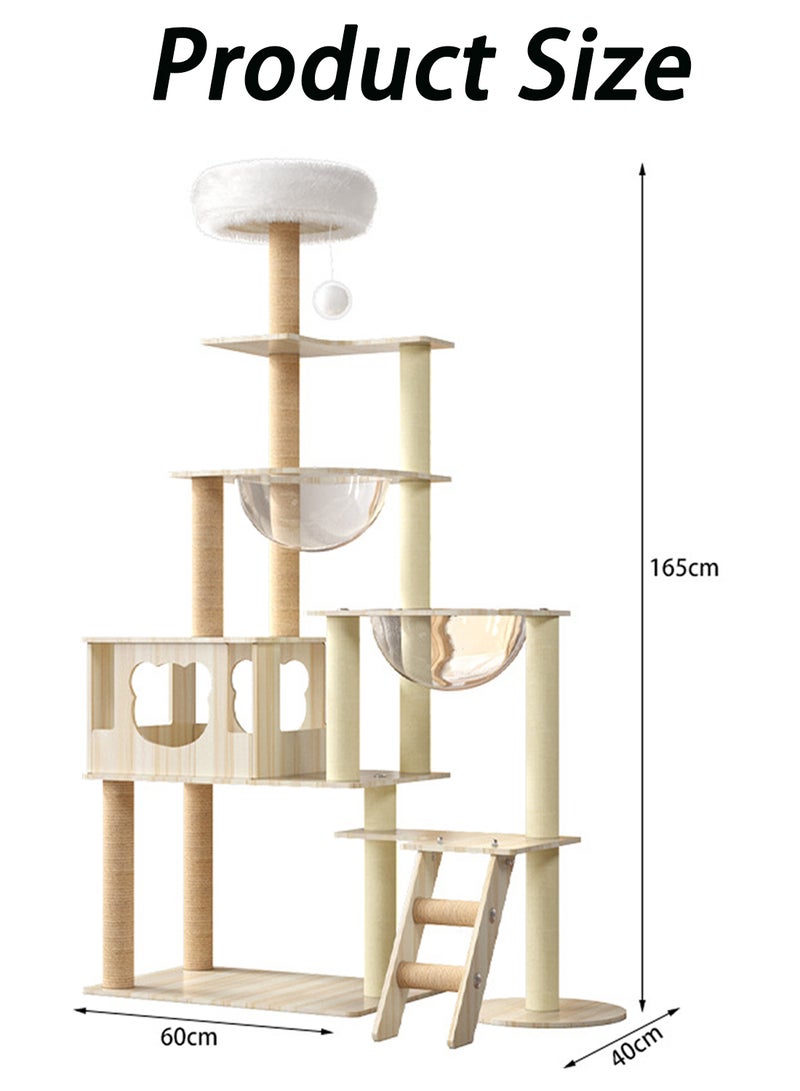 Kidle One-Piece Large Cat Climbing Frame Solid Wood Cat Tree Multi-layer Cat Tower Cat Jumping Platform Cat Scratching Board Cat Nest Sisal Cat Scratching Post Cat Bed Cat Climbing Tree Cat Toys - Image 4
