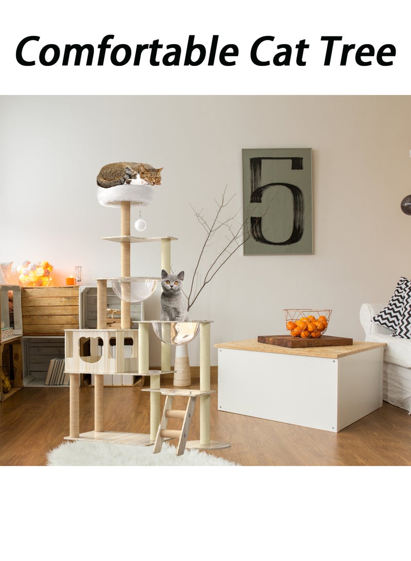 Kidle One-Piece Large Cat Climbing Frame Solid Wood Cat Tree Multi-layer Cat Tower Cat Jumping Platform Cat Scratching Board Cat Nest Sisal Cat Scratching Post Cat Bed Cat Climbing Tree Cat Toys - Image 5