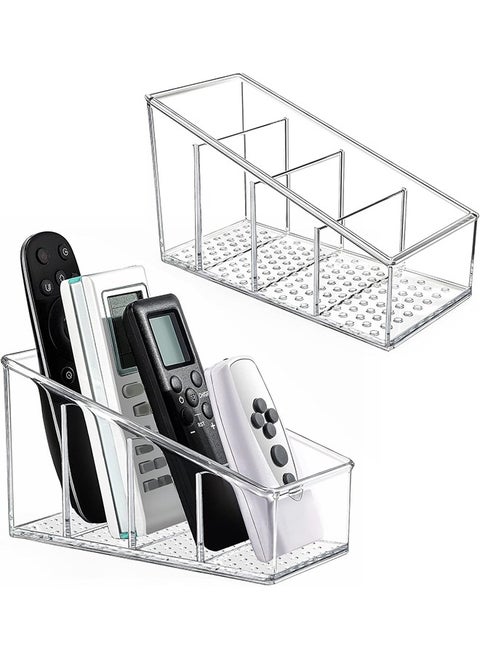 Remote Control Holder, with 4 Compartment Clear Remote Control Holder, for Table Small TV Remote control Holder Plastic Remote control Organizer Remote Storage (1 Pack)