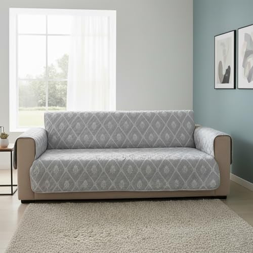 House of Quirk 'Mughal Series' Anti-Slip Sofa Cover Mat with Pocket | Polyester Couch Protector for Pets, Kids & Spills (Beige Blossom, 180x170cm, Three Seater) - Image 2