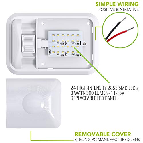 Leisure LED 2 Pack 12V RV Ceiling Dome Light RV Interior Lighting Frosted Lens for Trailer Camper with Switch, Single Dome 300LM (Frosted Lens Natural White 4000-4500K, 2-Pack) - Image 4