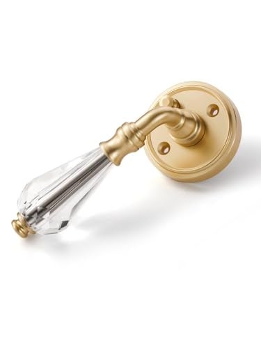 SORWDUERM 1 Pack Gold Glass Door Lever Privacy Crystal Door Levers Satin Brass Door Lever Interior Brushed Gold Door Handle for Bedroom and Bathroom,Zinc Alloy - Image 2