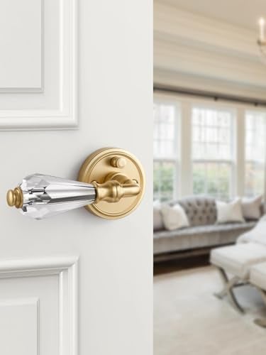SORWDUERM 1 Pack Gold Glass Door Lever Privacy Crystal Door Levers Satin Brass Door Lever Interior Brushed Gold Door Handle for Bedroom and Bathroom,Zinc Alloy - Image 3