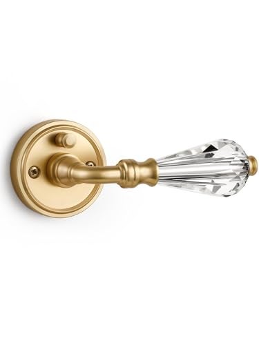 SORWDUERM 1 Pack Gold Glass Door Lever Privacy Crystal Door Levers Satin Brass Door Lever Interior Brushed Gold Door Handle for Bedroom and Bathroom,Zinc Alloy - Image 1