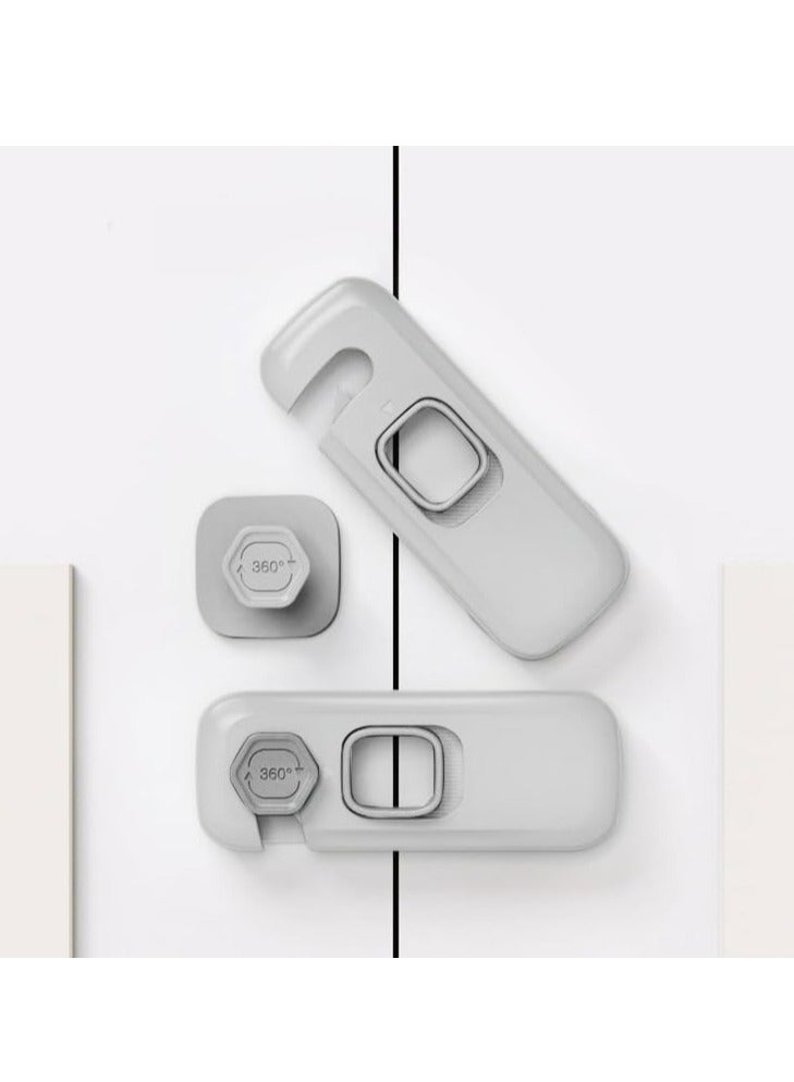 2 Pack Child Proof Refrigerator Lock,  Fridge Locks for Kids with Sticky Adhesive Pads, Child Safety Locks for Doors, RV Refrigerator, Oven Lock Child Safety Baby Cabinet Locks - Grey Updated