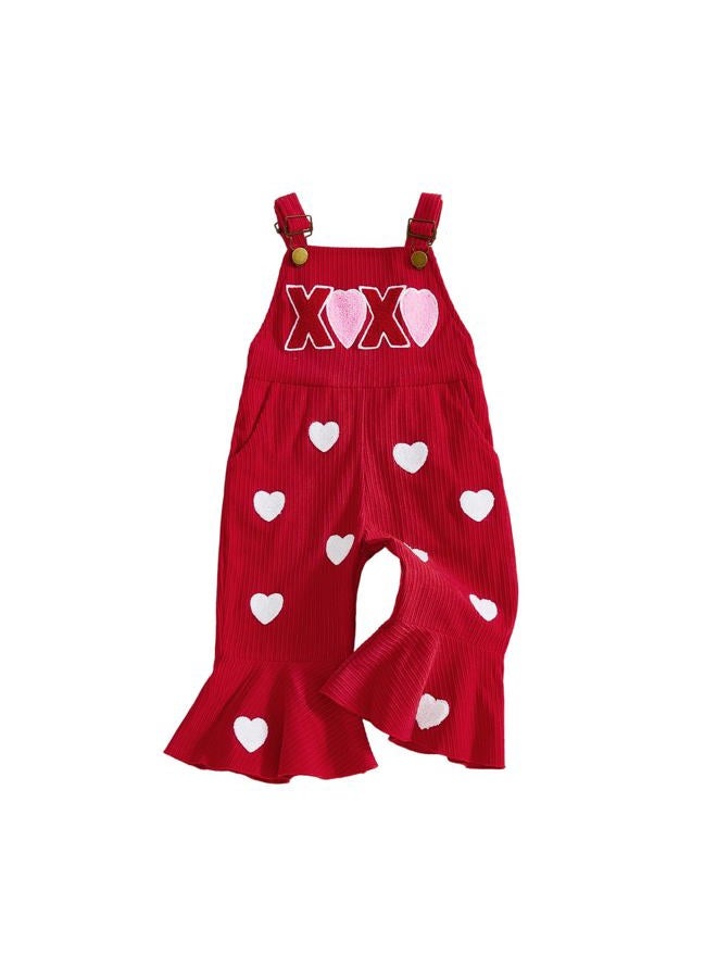 Rtnnsbbfcm Toddler Baby Girl Valentines Outfit Love Heart Overalls Kids Bell Bottoms Little Girls Spring Clothing, Heart, 3-4 Years - Image 1