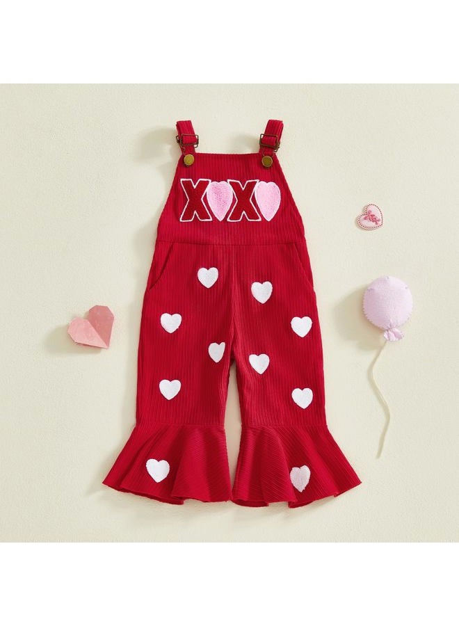 Rtnnsbbfcm Toddler Baby Girl Valentines Outfit Love Heart Overalls Kids Bell Bottoms Little Girls Spring Clothing, Heart, 3-4 Years - Image 5
