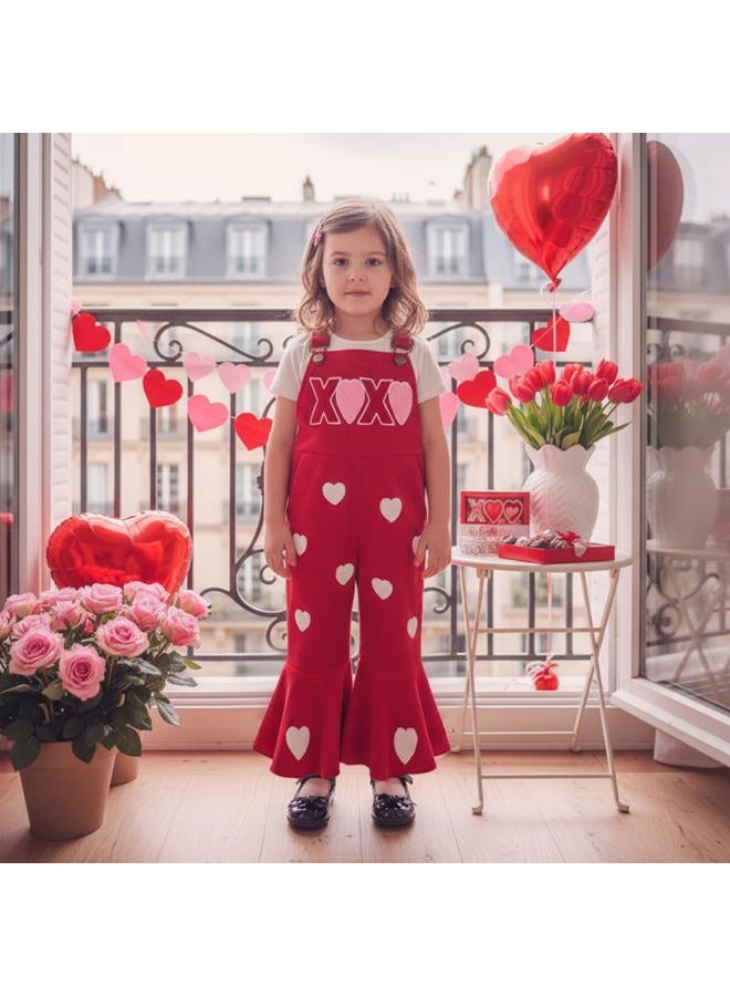Rtnnsbbfcm Toddler Baby Girl Valentines Outfit Love Heart Overalls Kids Bell Bottoms Little Girls Spring Clothing, Heart, 3-4 Years - Image 4