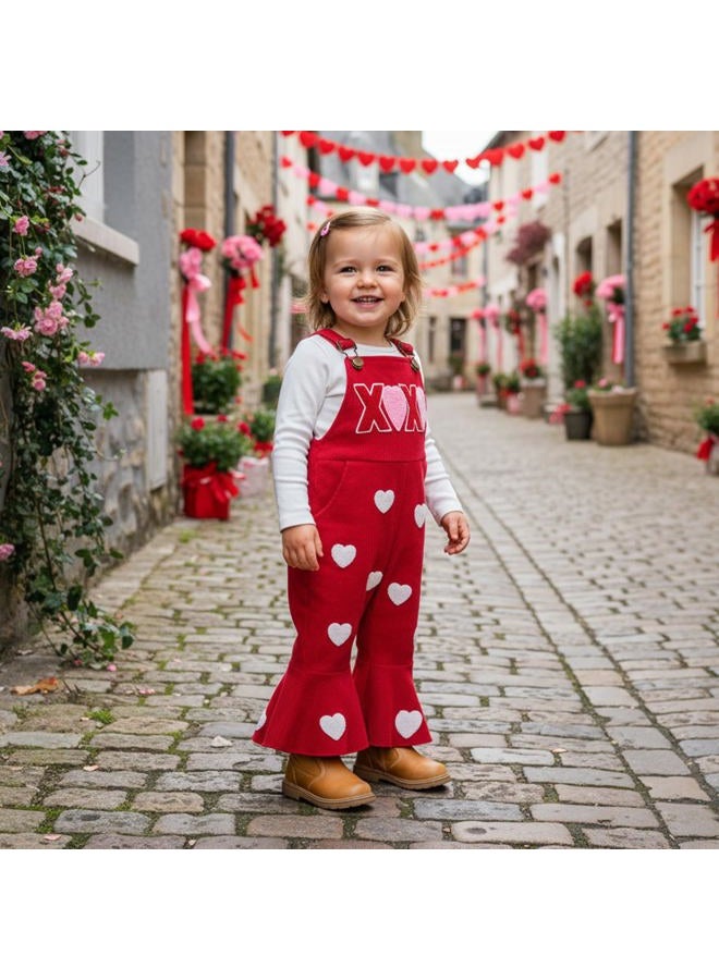 Rtnnsbbfcm Toddler Baby Girl Valentines Outfit Love Heart Overalls Kids Bell Bottoms Little Girls Spring Clothing, Heart, 3-4 Years - Image 2