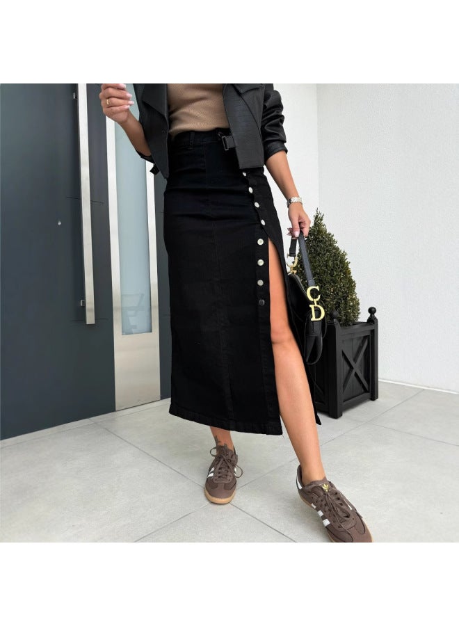 New Button Irregular Split Half-length Denim Skirt High Waist Slim-fit Hip Skirt For Women