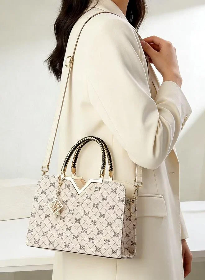 Take Two  Printed Dual Handle Handbag with Drop Charm for Women | Best Price UAE