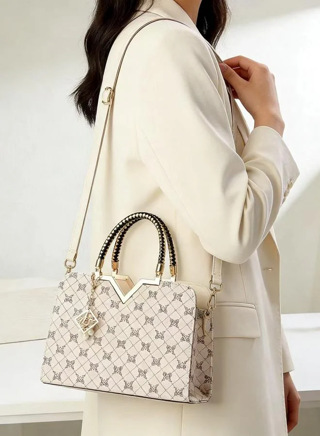 Take Two  Printed Dual Handle Handbag with Drop Charm for Women | Best Price UAE