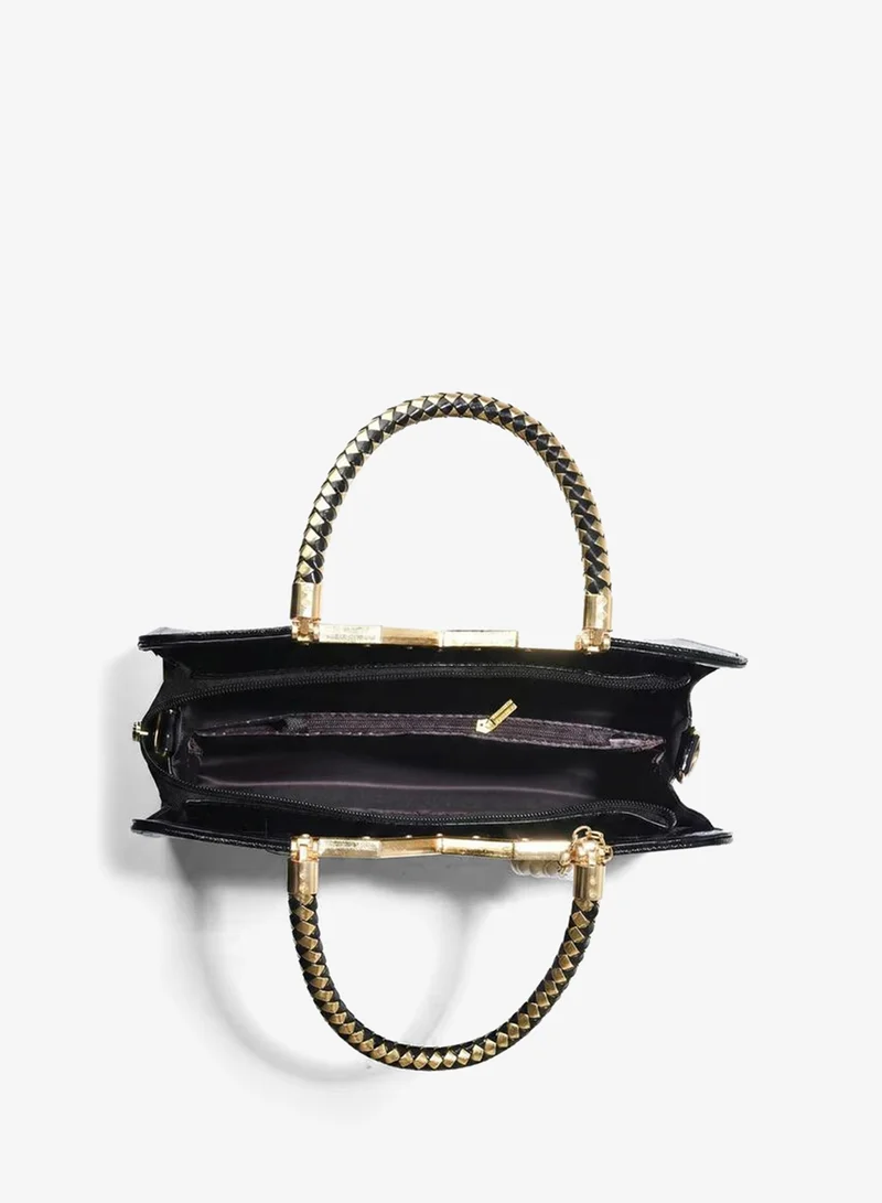 Take Two  Printed Dual Handle Handbag with Drop Charm for Women | Best Price UAE