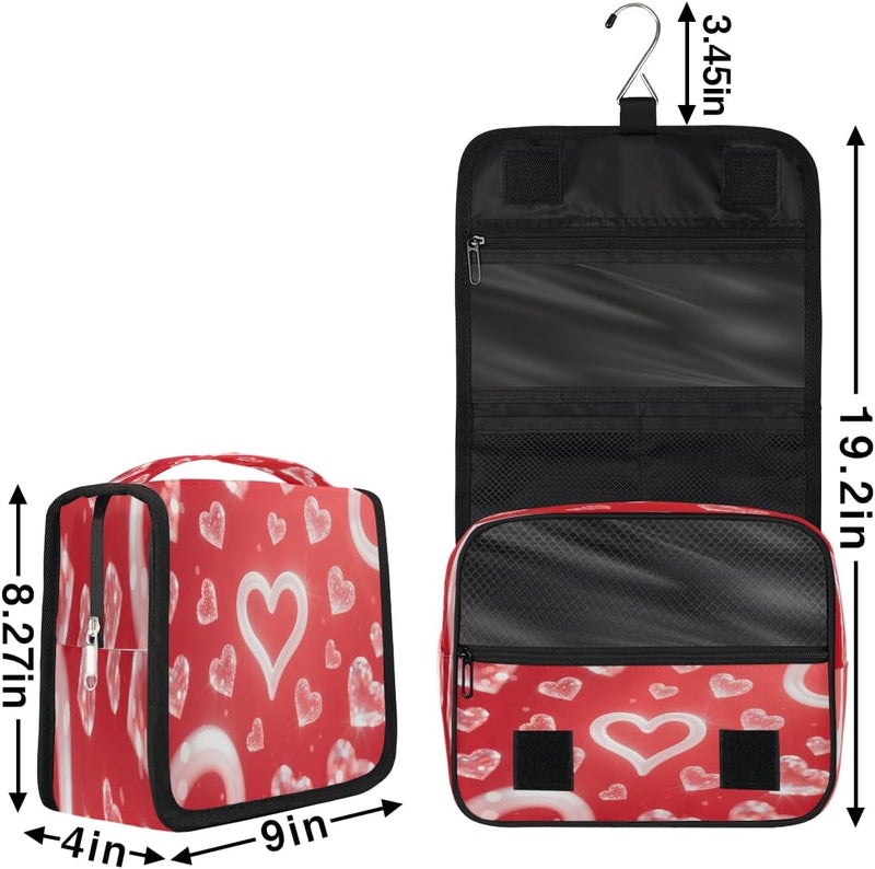 Sparkling Hearts Hanging Travel Toiletry Bag for Women, Foldable Makeup Cosmetic Organizer for Bathroom & Traveling - Image 2