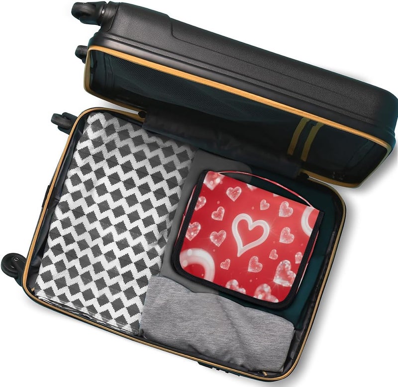 Sparkling Hearts Hanging Travel Toiletry Bag for Women, Foldable Makeup Cosmetic Organizer for Bathroom & Traveling - Image 5