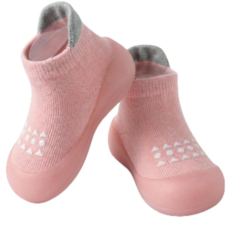 Hstyle Baby Sock Shoes Toddler Walking Shoes Infant Non-Slip Slippers Soft Rubber Sole Sneakers for Baby Boys Girls 18-24 Months Pink - Image 1