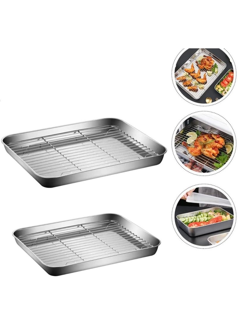 مخطوطات مجموعة صواني خبز ورفوف من الفولاذ المقاوم للصدأ، صينية ورفوف غير لاصقة وغير سامة ومتينة وسهلة التنظيف، صواني خبز لطهي الخبز/البسكويت/اللحوم، 25×32 سم - Image 4