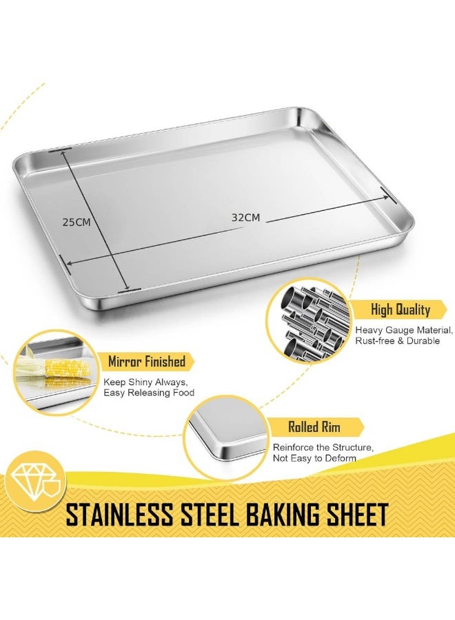 مخطوطات مجموعة صواني خبز ورفوف من الفولاذ المقاوم للصدأ، صينية ورفوف غير لاصقة وغير سامة ومتينة وسهلة التنظيف، صواني خبز لطهي الخبز/البسكويت/اللحوم، 25×32 سم - Image 2