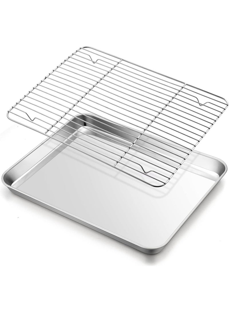 مخطوطات مجموعة صواني خبز ورفوف من الفولاذ المقاوم للصدأ، صينية ورفوف غير لاصقة وغير سامة ومتينة وسهلة التنظيف، صواني خبز لطهي الخبز/البسكويت/اللحوم، 25×32 سم - Image 5