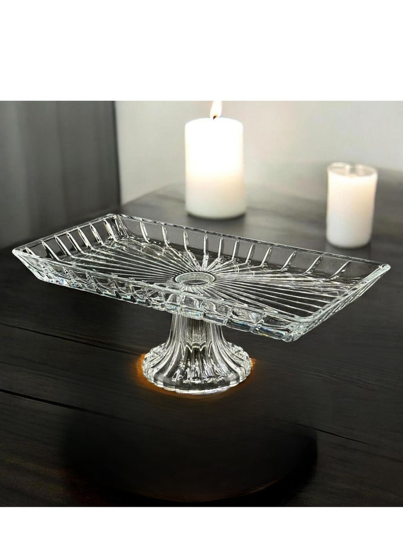ماركة غير محددة - صحن تقديم زجاج  بقاعدة 28X14X11 سم - Image 1
