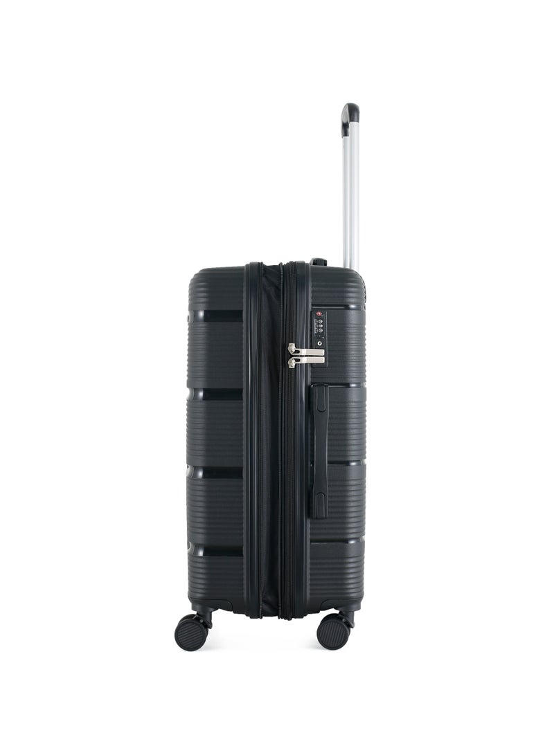 اتش تي حقيبة سفر H.T Checked Luggage - حقائب سفر متينة ذات غلاف صلب مزودة بعجلات دوارة ومقبض تلسكوبي وسحابات مضادة للسرقة (145 لتر، حقيبة سفر خفيفة الوزن) (أسود، كبير الحجم 32 بوصة) - Image 5