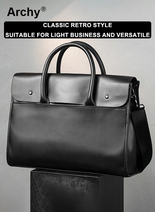 Archy Vintage PU Leather Briefcase for Men – Stylish Work Bag with Laptop Compartment, Water-Resistant & Lightweight for Office & Travel