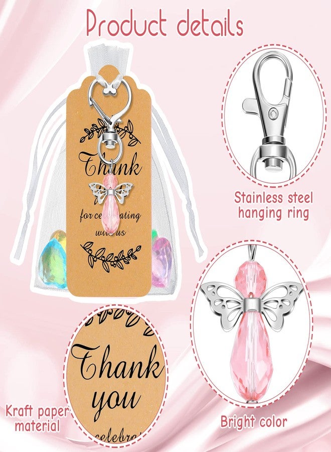 سوريو مجموعة Sureio من 60 سلسلة مفاتيح على شكل ملاك، هدايا مثالية لحفلات استقبال المولود، مع أكياس من الأورجانزا وبطاقات شكر. دلايات على شكل ملاك، هدايا تذكارية للضيوف، هدايا لحفلات الزفاف وأعياد الميلاد، باللونين الوردي والأبيض. - Image 3